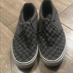 Vans Men's Black and Gray Checkered Slip-On Loafers